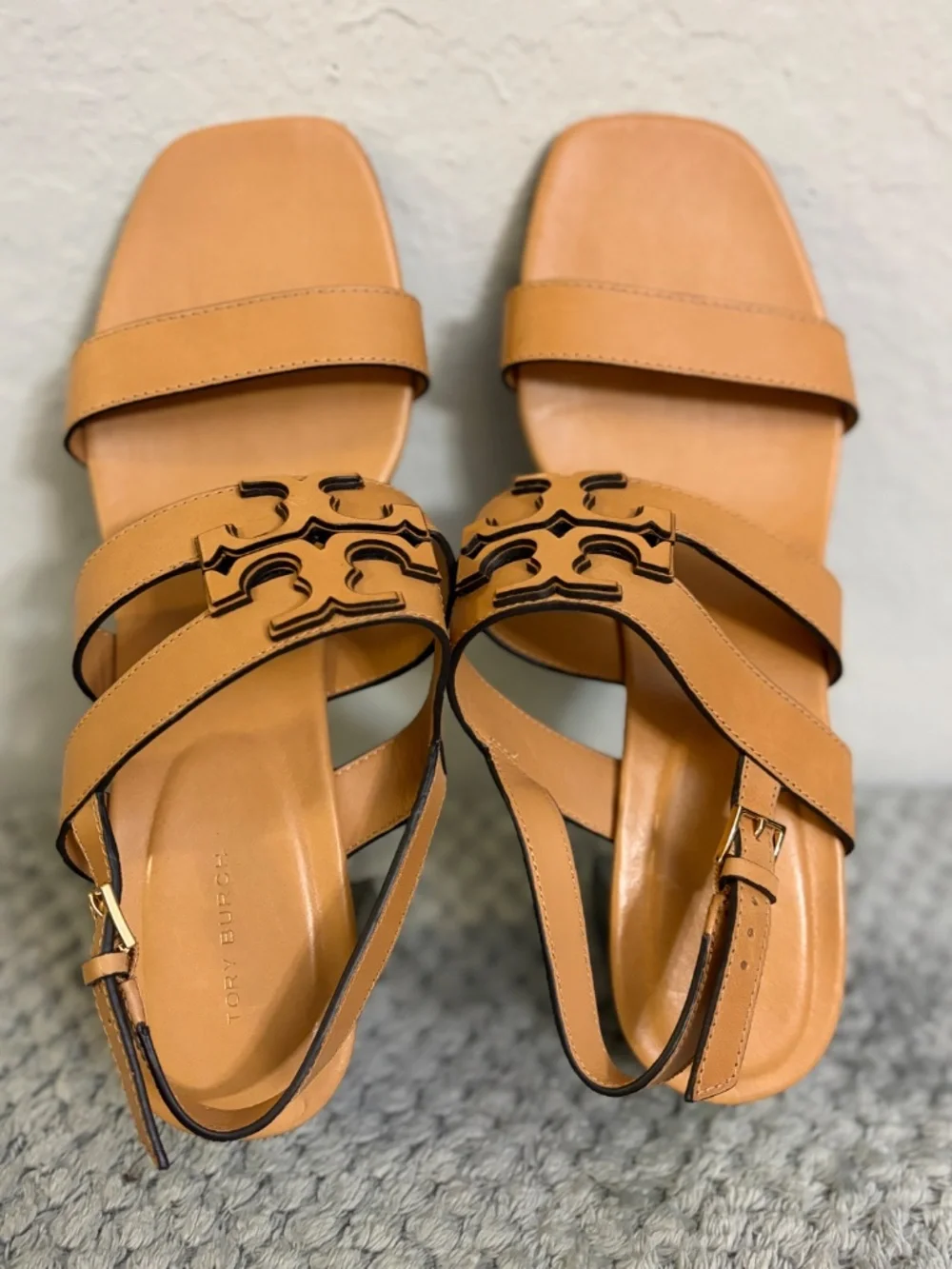 Tory Burch Tan Leather Block Heel Sandals